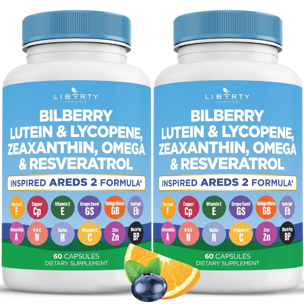 Eye Health Vitaminer med blåbær, Lutein & Zeaxanthin, Lycopene, Resveratrol, Grape Seed Extract, Flaxseed Astaxanthin- AREDS 2-120 Kapsler