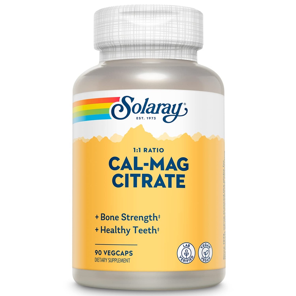 Solaray Calcium Magnesium citrat 1000mg 1: 1 Ratio, Knoglestyrke supplement, Muskel, Nervesystemet og Knoglesundhed støtte, Chelated for High Absorption, Gentle fordøjelse, 15 Servere, 90 VegCaps