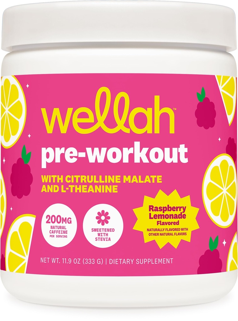 Wellah Get- Going Pre- workout Drink Mix (Raspberry Lemonade Flavored, 30 Servering)