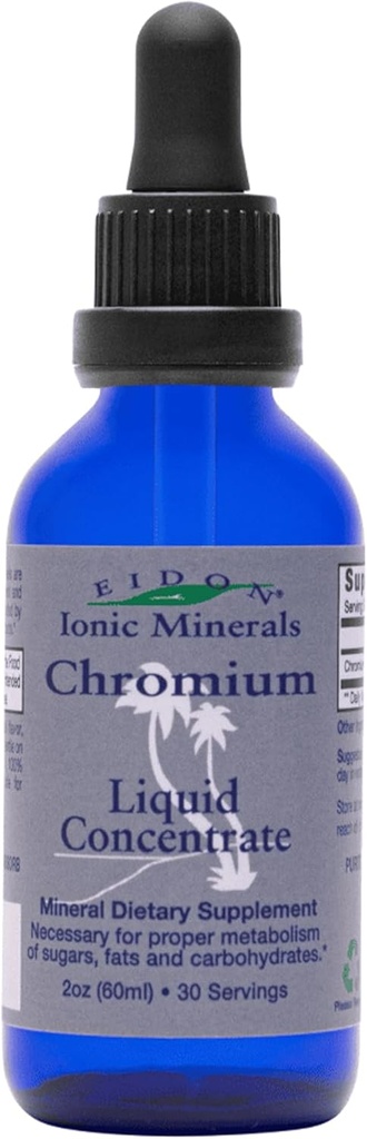Eidon Ionic Minerals Liquid Chrom Concentrate - Ionic Chrom Supplement Drops, Understøtter stabile energiniveauer, All- Natural, Ingen sukker tilføjet, Ingen konserveringsmidler eller tilsætningsstoffer - 2 oz