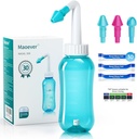 Neti Pot Sinus Rinse Flaske Næse Vask Renere Trykskylning Nasal Vanding for Voksen & Kid BPA Gratis 300 ML med 30 Nasal Vask saltpakninger og Sticker Termometer