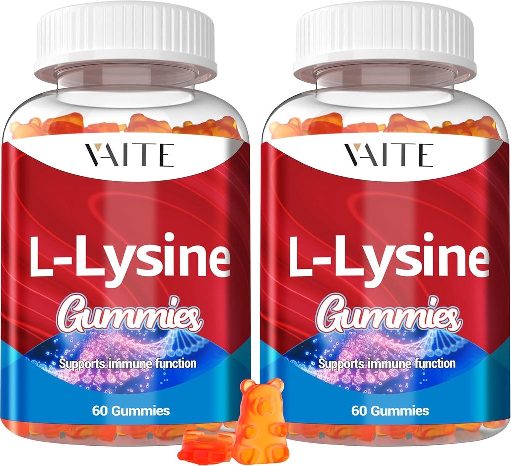 L- Lysin 1000mg Gummies - Understøtter hud, Lip, Vegan, Gluten Free, 60 Chewable Lysin til voksne, Vitaminer Tissue Health & Immunsystem, Aminosyrevitamintilskud & Complex Kosttilskud (2 Pack)