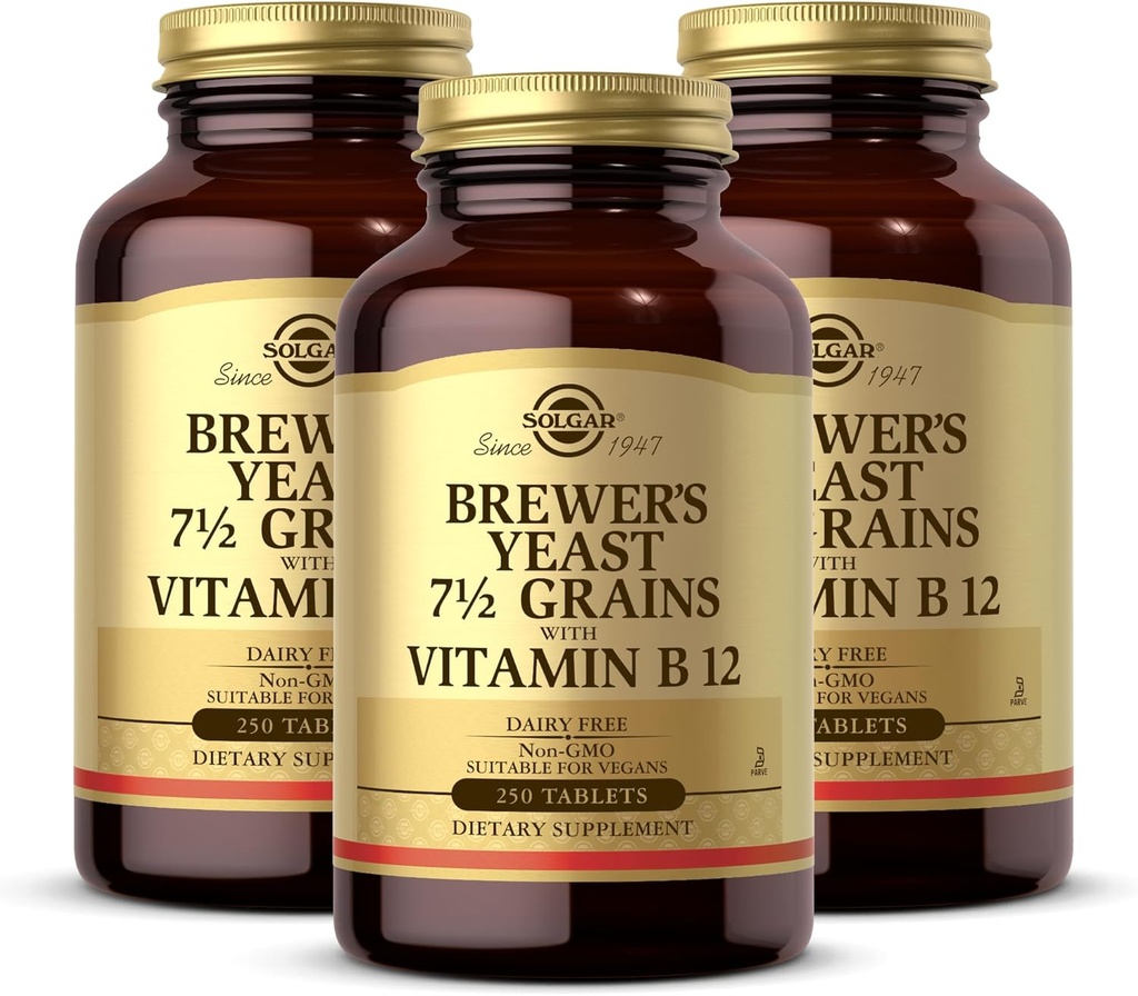 Solgar Brewer 's Gær 7 ½ Korn med vitamin B12- 250 tabletter, pakke med 3 - Non- GMO, Vegan, Dairy Free, Kosher - 123 Total Servering