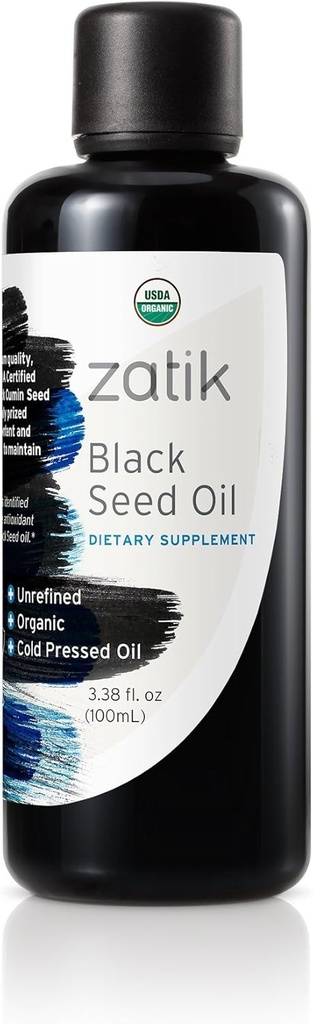 Zatik Naturals - Black Seed Oil, Uraffineret, USDA Organic, Cold- presset - Højere EFA 'er, Servering Natural Immunbooster og All- Natural Defense Mechanism. 3.38 fl oz