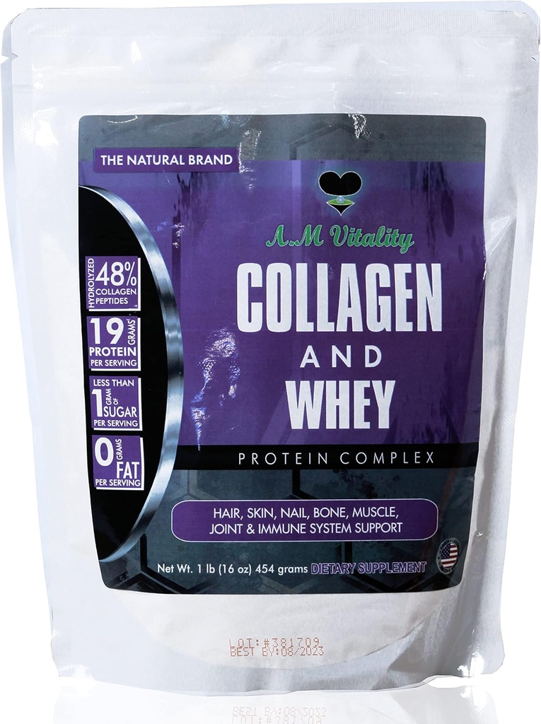 Collagen og Whey Protein Powder Complex Health Supplement - Vanilla Flavor - 16oz (21 Servere)