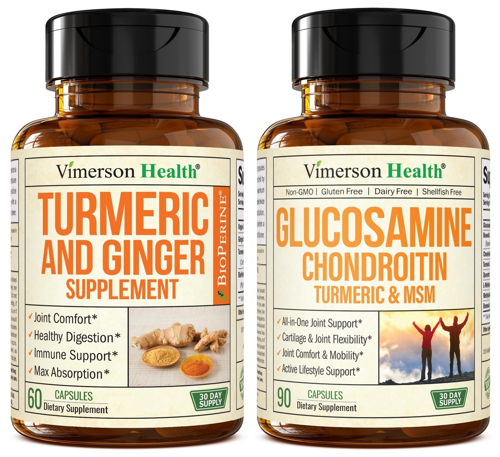 Gurkemeje tillæg og Gingerrod fælles støtte supplement & Glucosamin Chondroitin MSM og gurkemeje supplement