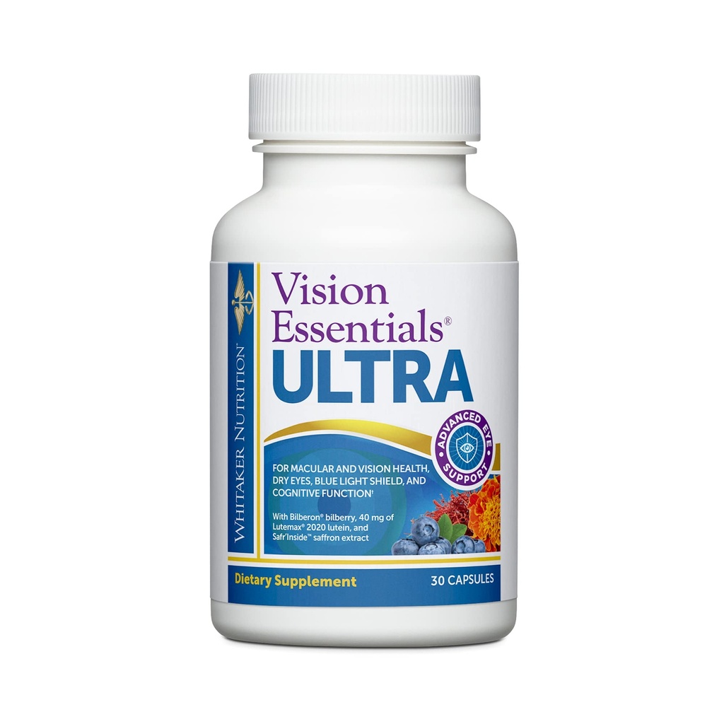 Dr. Whitaker 's Vision Essentials Ultra med Lutein Budd124; Omfattende support med blot én daglig pille til Macula & Retina sundhed, Eye Strain, Okulært tryk, Digital Eye Træthed, Mood Support og mere