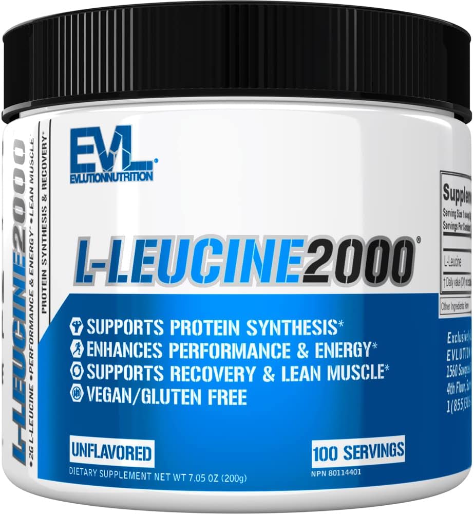 Evolution Nutrition L- Leucin 2000 - Protein Syntese, Recovery & Muscle Support - Performance & Energy - 2000mg L- Leucin - Gluten Free & Vegan - Unflavored Dietary Supplement Powder - 100 Servere