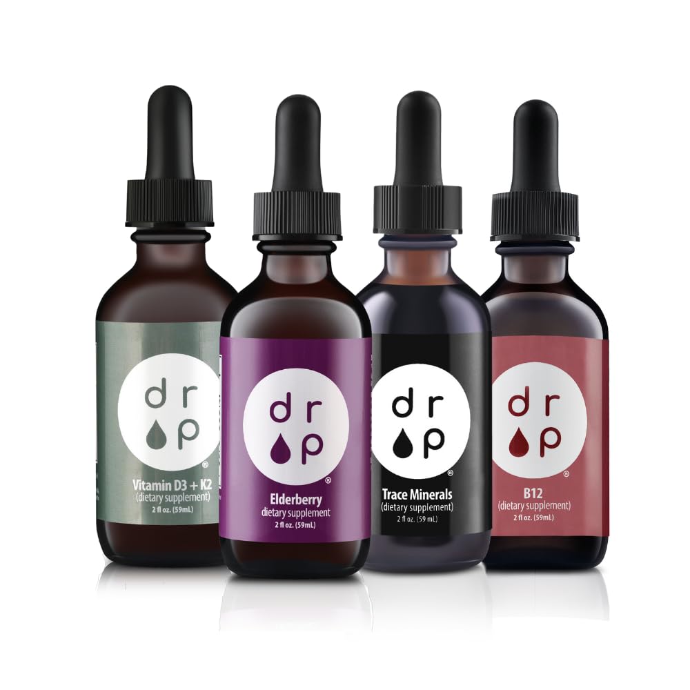Drop Kosttilskud Organic Trace Minerals, Elderberry, Vitamin B12 og Vitamin D3 + K2 Drops Bundle