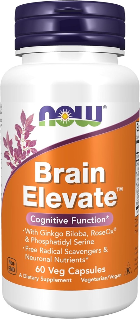 Now Foods Supplements, Brain Elevate ™, med Ginkgo Biloba, RoseOx ® og Phosphatidyl Serine, 60 Veg kapsler