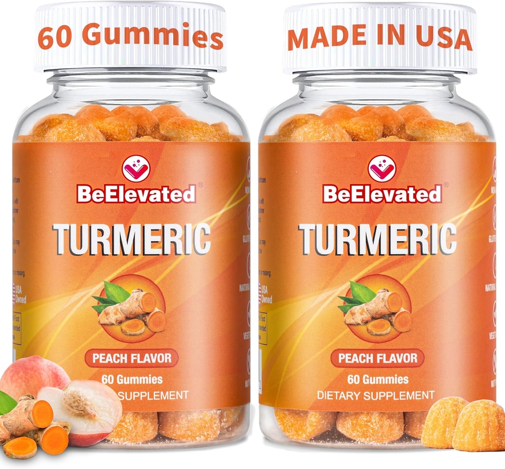 Curcumin Turmeric Gummies – Extra Strength 2000mg 8:1 Extract Turmeric Supplement Gummies with Black Pepper & Ginger – Vegan Non-GMO Joint Support Chewables – Peach Flavor - Pack of 2