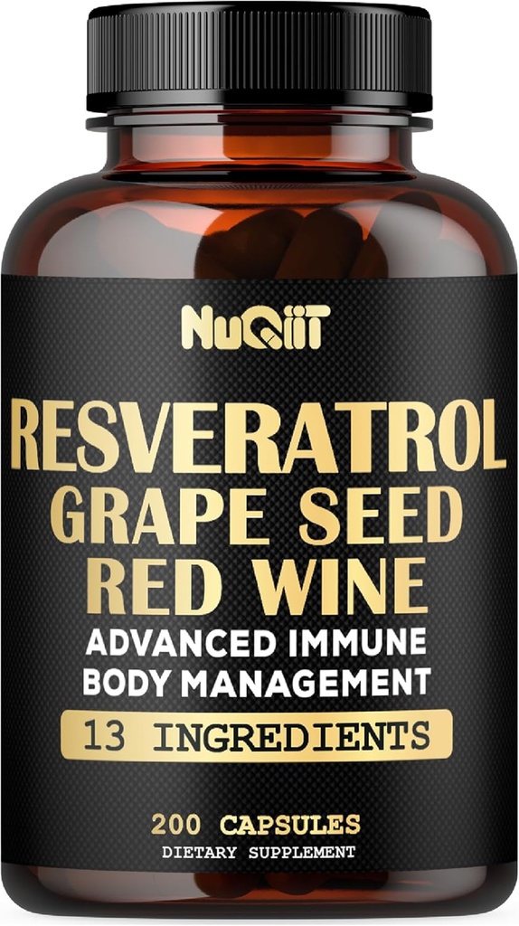 Trans Resveratrol tillæg med rød vin ekstrakt, immunforsvar og krop management kompleks - Echinacea, hvidløg Bulb, Berberine HCI, mælk tidsel & mere - 200 kapsler til 100 Servere