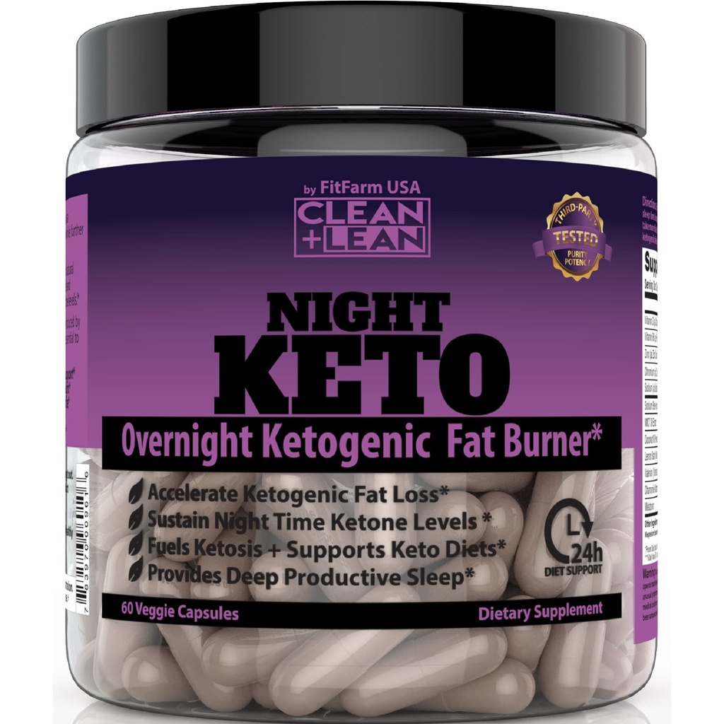 Clean + Lean Night Keto: Første nogensinde Overnatning Ketogen Fat Burner & Sleep Aid Note 124; BHB Ketoner + MCT Oil Extract + Vitaminer & Minerals