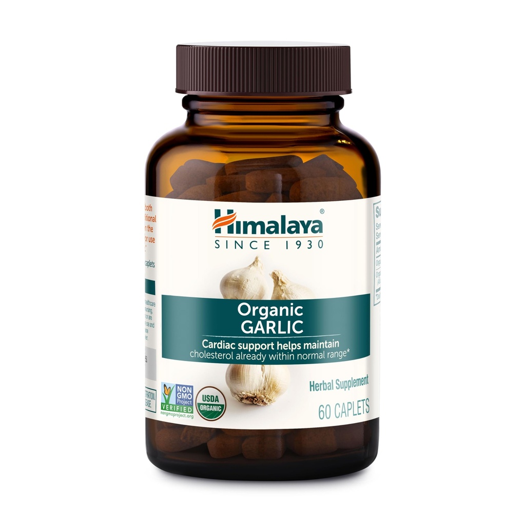 Himalaya Økologisk hvidløg - Urtetilskud til Lipid Metabolisme og immunforsvar - Vegan, Non- GMO, Gluten Free, 1400 mg, 60 kapsler