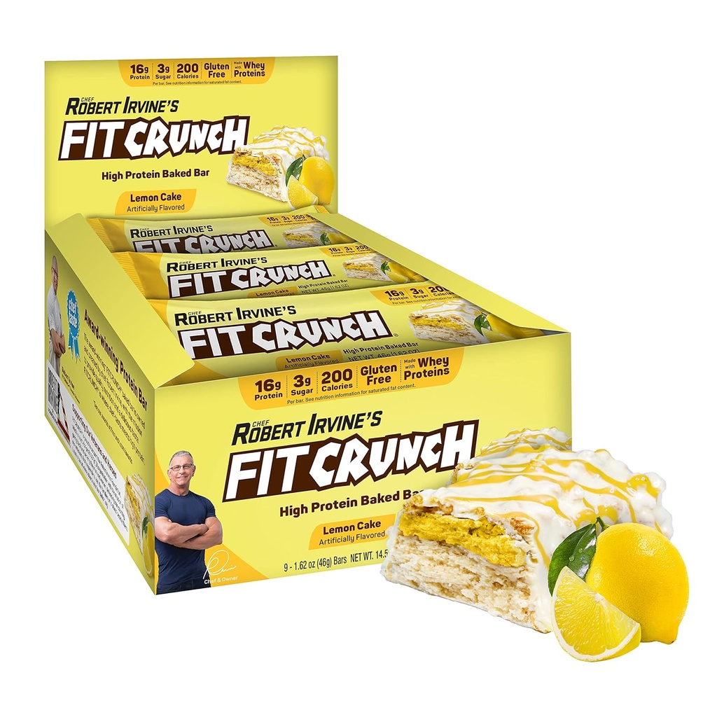 FITCRUNCH Snack størrelse Protein Bars, 6-lag bagt Bar, 3g sukker & blød kage kerne (9 barer, Lemon kage)