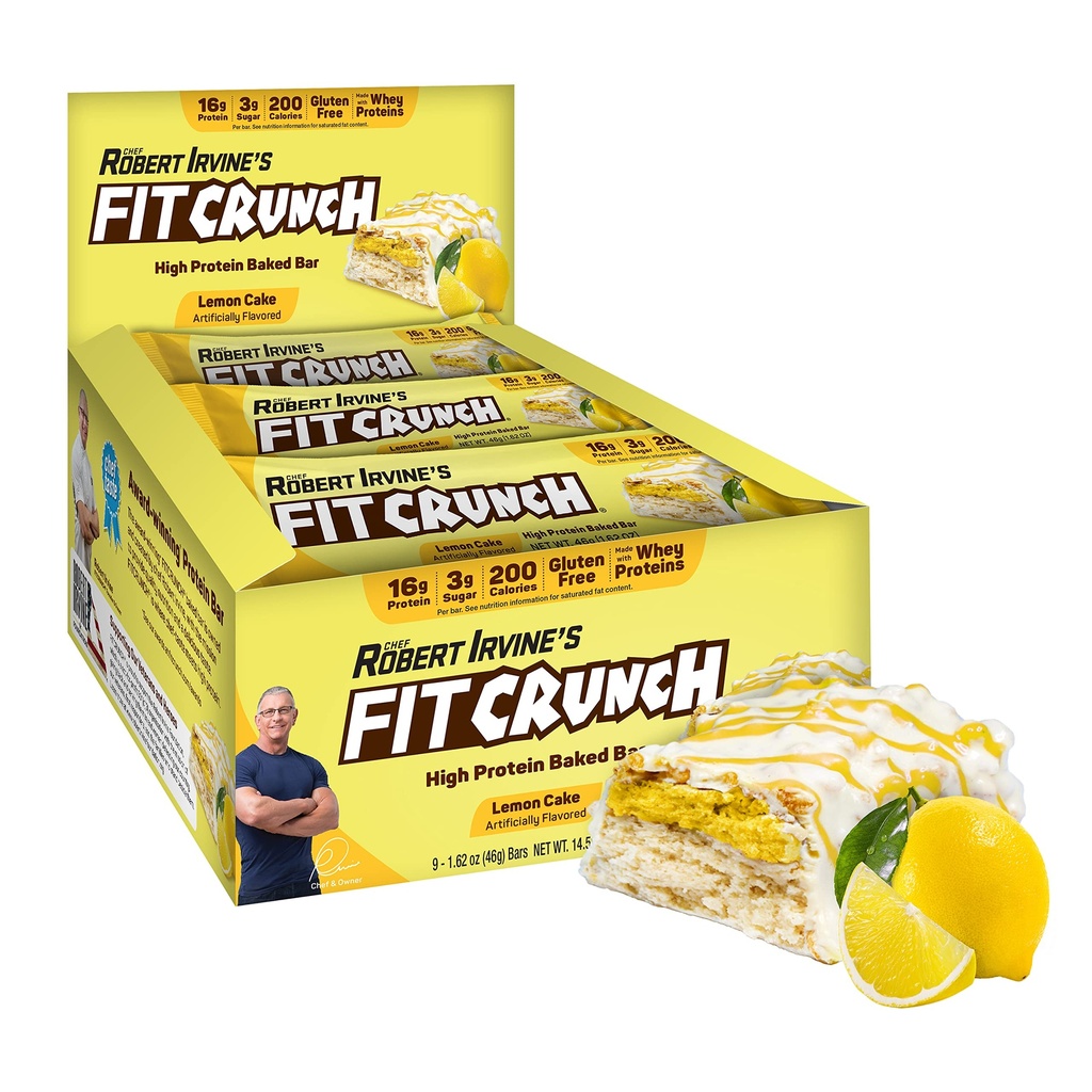 FITCRUNCH Snack størrelse Protein Bars, 6-lag bagt Bar, 3g sukker & blød kage kerne (9 barer, Lemon kage)
