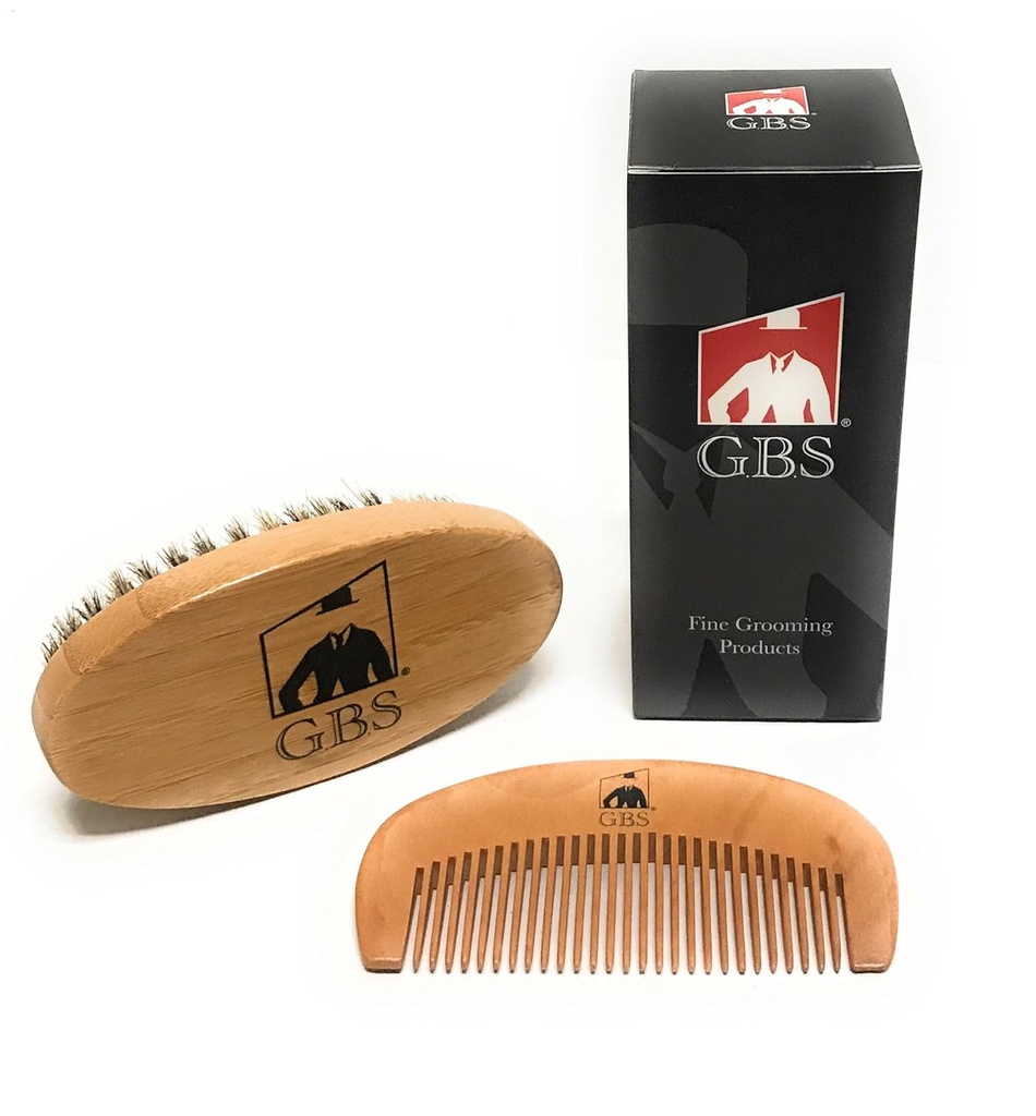 G.B.S Mænds 100% vildsvin Brittle Beard Brush & Natural Wood Beard Comb Hair Mustache Baring Brush Ansigtspleje Hårbørste Portable og rejse venlige