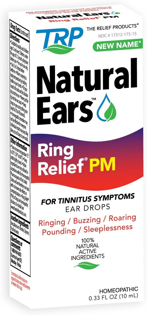 The Relief Products Ring Relief Ear Drops PM - 100% Natural Active Ingedients - for Ringøre og Tinnitus Symptomer - Nighttime Formel - 0,33 fl oz