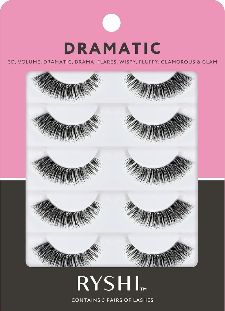 Ryshi Falsk Eyelases med 5 par, Dramatisk look med selvklæbende og genanvendelige Lash Set, Forbedre naturlige skønhed for ekstra volumen