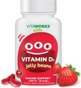 Kids D-vitamin 1000 IE Jelly Beans - Tasty Natural Strawberry Flavor, Vegetar, GMO- Free, Gluten Free, Nut Free Vitaminer - Kosttilskud til immunforsvar - for børn - 60 Jellies