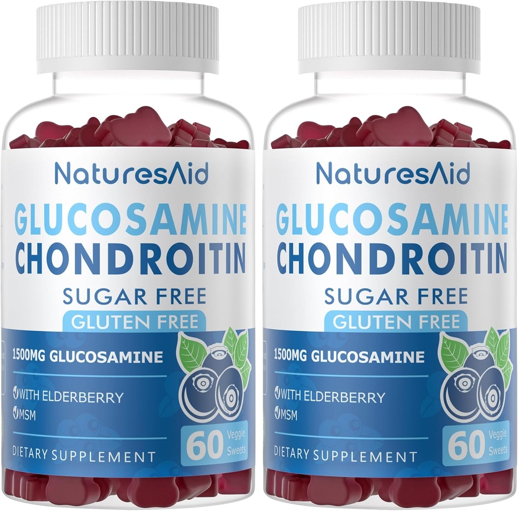 Glucosamin Chondroitin Gummies med MSM & Elderberry Extra Strength - Joint Support, Antioxidant immunsupport for voksne, mænd & kvinder. (2 Pack)
