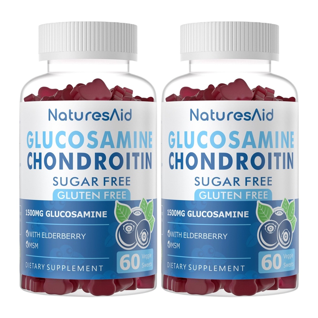 Glucosamin Chondroitin Gummies med MSM & Elderberry Extra Strength - Joint Support, Antioxidant immunsupport for voksne, mænd & kvinder. (2 Pack)