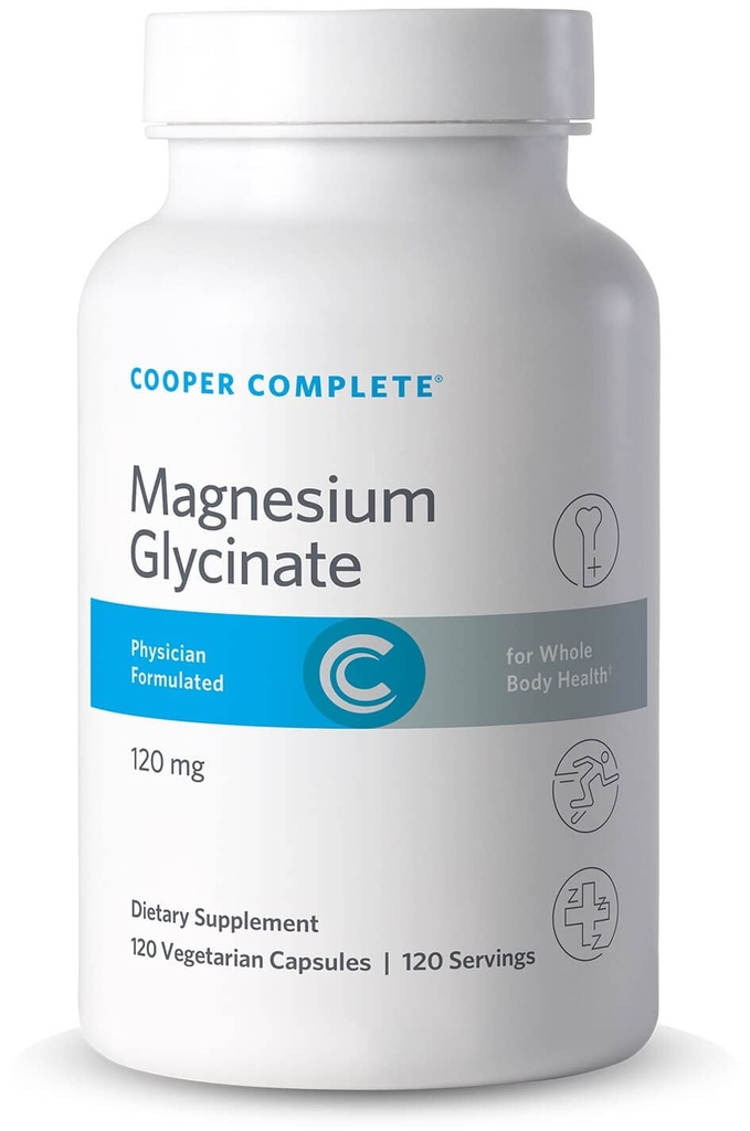 Cooper Complete- Magnesium Glycinate Supplement - 120 mg Elemental Magnesium per Vegetarisk Capsule.120 Kapsler. Pakning med 1