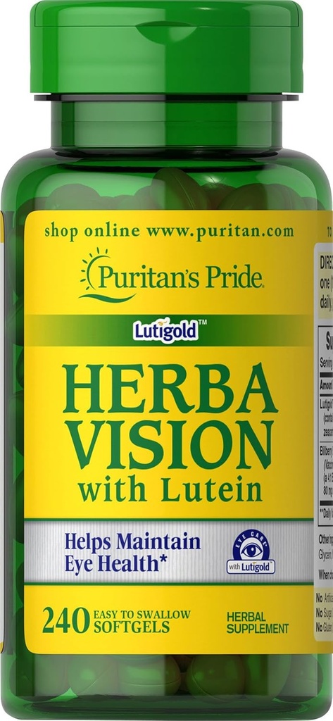 Puritans Pride Herbavision med Lutein, Zeaxanthin, Bilberry Softels, 240 Greve
