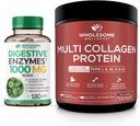 Grossisme Wellness fordøjelsesenzymer 1000MG Plus Prebiotika & Probiotika Supplement + Multi Collagen Protein Powder Hydrolyseret (type I II III V X) Bundle