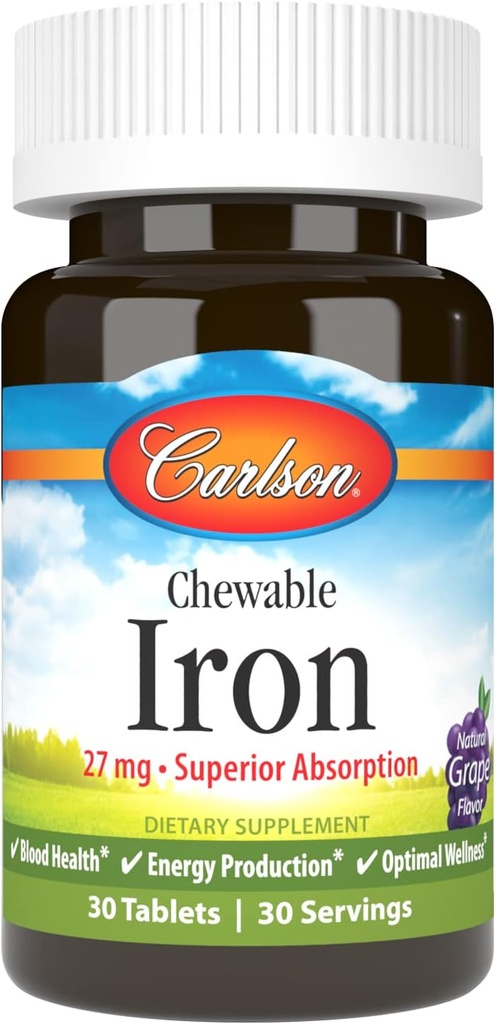 Carlson Chewable Iron 27 mg, Grape, Blood Health, 30 tabletter