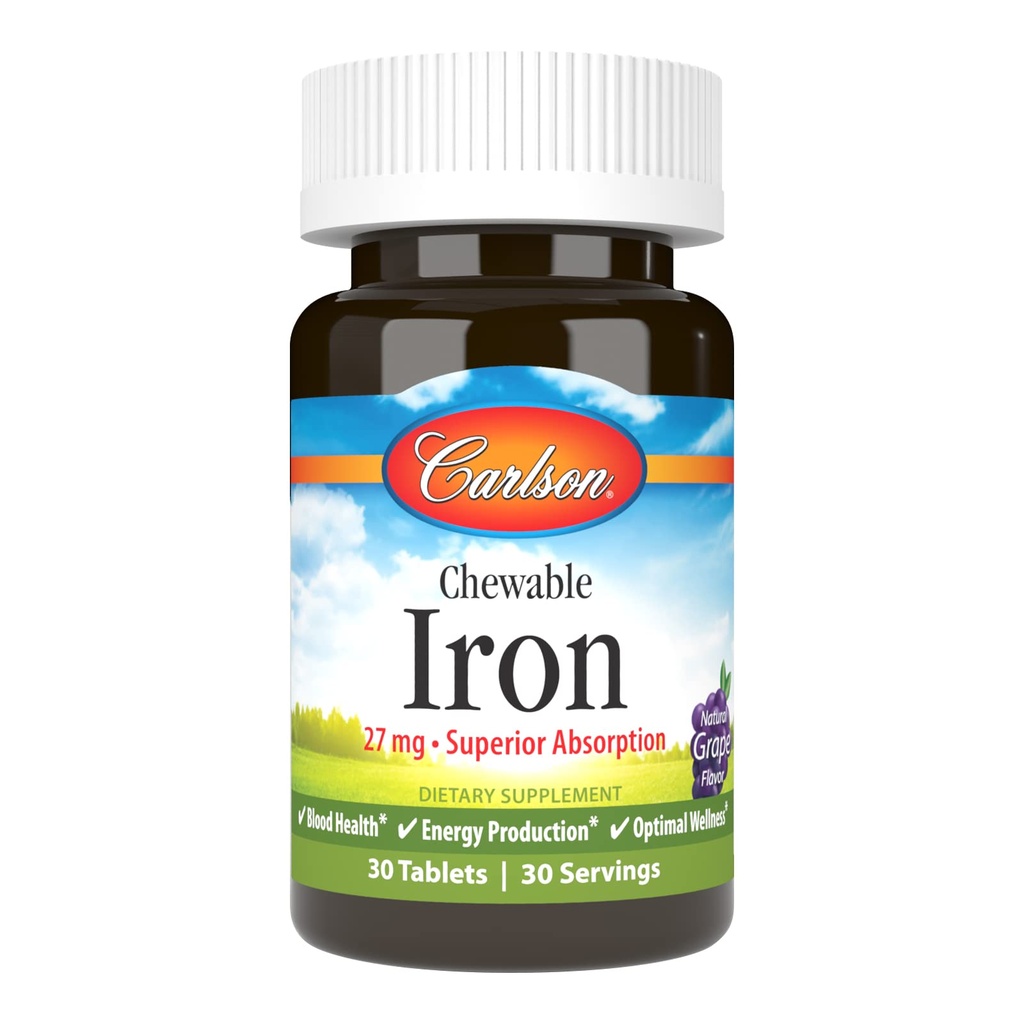 Carlson Chewable Iron 27 mg, Grape, Blood Health, 30 tabletter