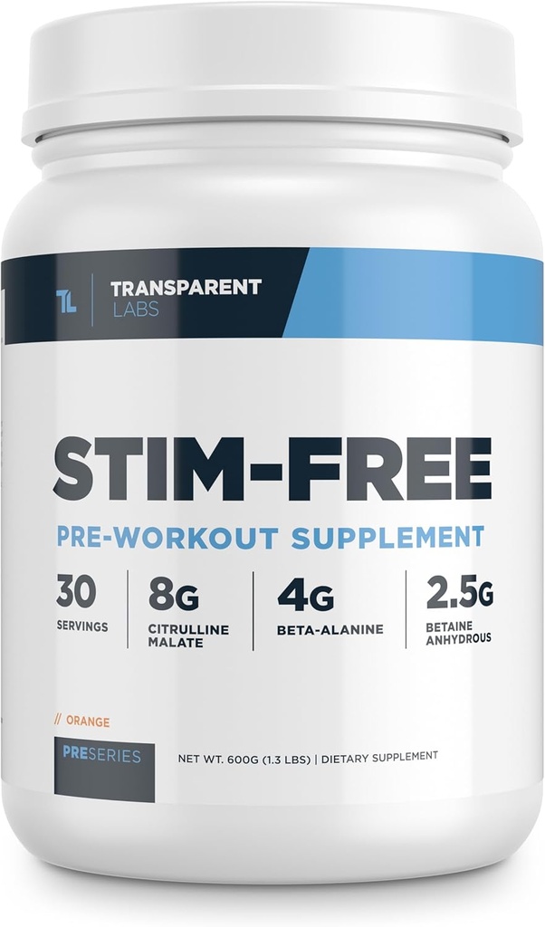 Transparent Labs Stimulerende gratis Pre- Workout - Koffein & Stim Gratis Pre Workout Pulver til mænd og kvinder med Beta alanine pulver, Citrullin Malat, & elevatP - 30 Servere, Orange