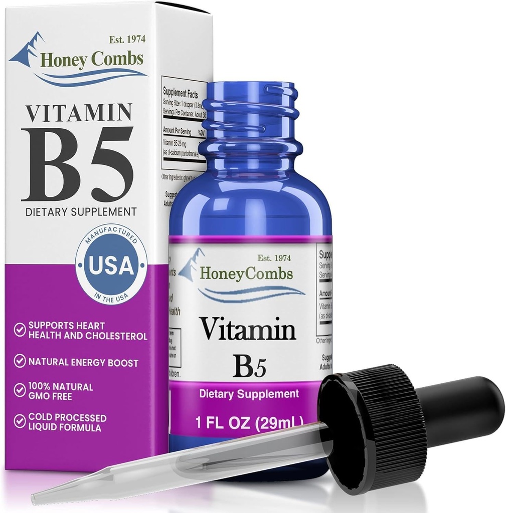 Vitamin B5 Pantothenic Acid Liquid Drops - Made in USA - 500% DV per servering - 36 Servering pr Container - Great for mænd, kvinder, børn - Vegansk flydende vitaminer - Bulk størrelser også tilgængelig