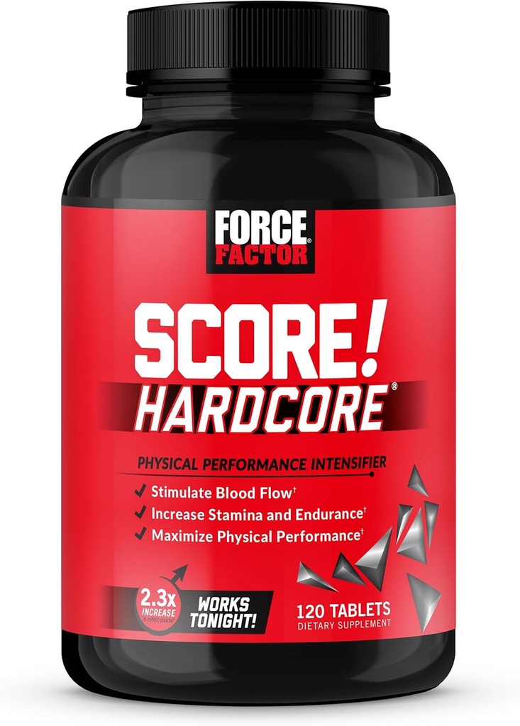 Force Factor Score! Hardcore nitrogenoxid booster supplement til mænd med L- Citrullin, Yohimbe, Black Maca & B Vitaminer til at øge Stamina, og Maksimere fysisk ydeevne, 120 tabletter