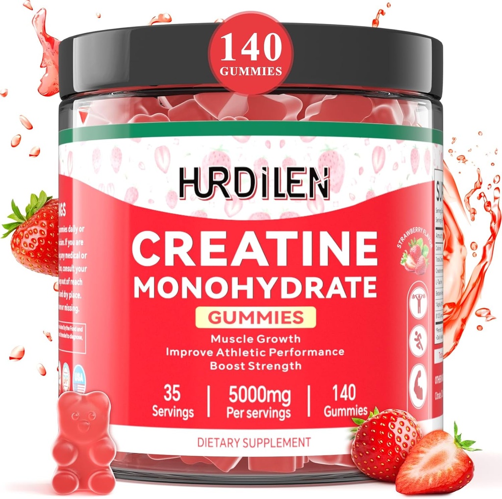 140 Grev Creatinin monohydrat Gummies, 5000mg Creatinine monohydrat Ingen sukker Gummies for kvinder & mænd med L- Taurine, Vitamin B12 for muskel styrke, Muskel Inddrivelse, Glute Builder, Energi Boost