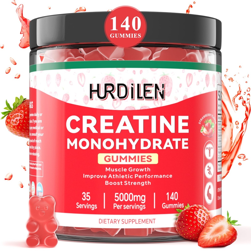 140 Grev Creatinin monohydrat Gummies, 5000mg Creatinine monohydrat Ingen sukker Gummies for kvinder & mænd med L- Taurine, Vitamin B12 for muskel styrke, Muskel Inddrivelse, Glute Builder, Energi Boost