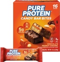 Pure Protein Candy Bar Bites, Chocolate Peanut Caramel, 5g Protein, Gluten Free, Low Sugar, 0,70 oz, 16 Pack (Packaging May Vary)