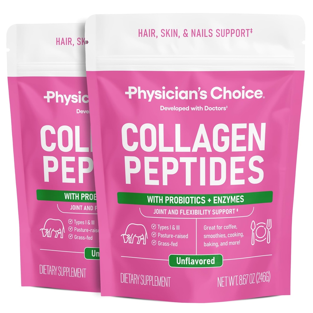 Collagen Peptider Pulver - Hydrolyseret protein (type I & III) - fordøjelsesenzymer - Keto Collagen Pulver til kvinder & mænd - Hår, hud, Joints & workout Inddrivelse Støtte - Græs Fed, Non- GMO - Two- pack