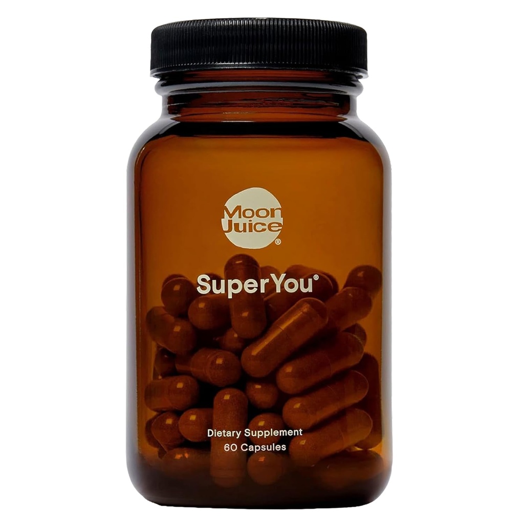 Måne Juice SuperYou Ashwagandha Kosttilskud med Rhodiola, Shatavari & Amla - Cortisol Reducer for energi, Mood, Focus og Stress Support, Vegan, Non- GMO & 100% sporbar, 60 kapsler, 30 Servere