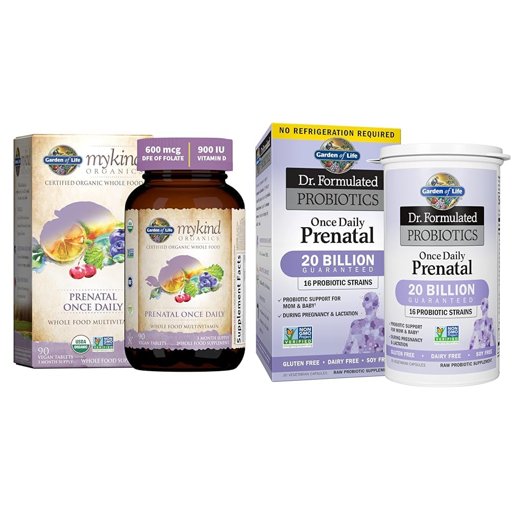 Livets have Organics Prenatal Vitamin: Folate for Energy & Sund Føtale Udvikling & - Dr. Formuleret Probiotika En gang daglig Prenatal - Acidophilus og Bifidobakterier Probiotisk Support