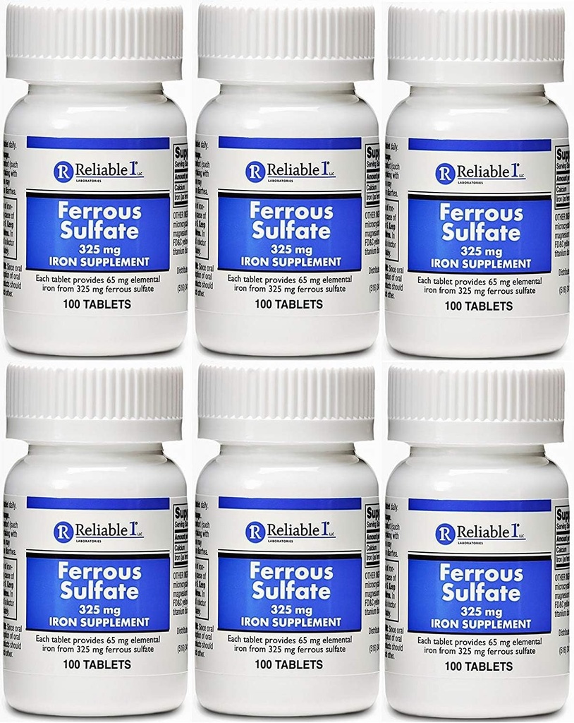 Ferrosulfate Jern 325 mg Generisk til Feosol 100 tabletter PAKNING á 6