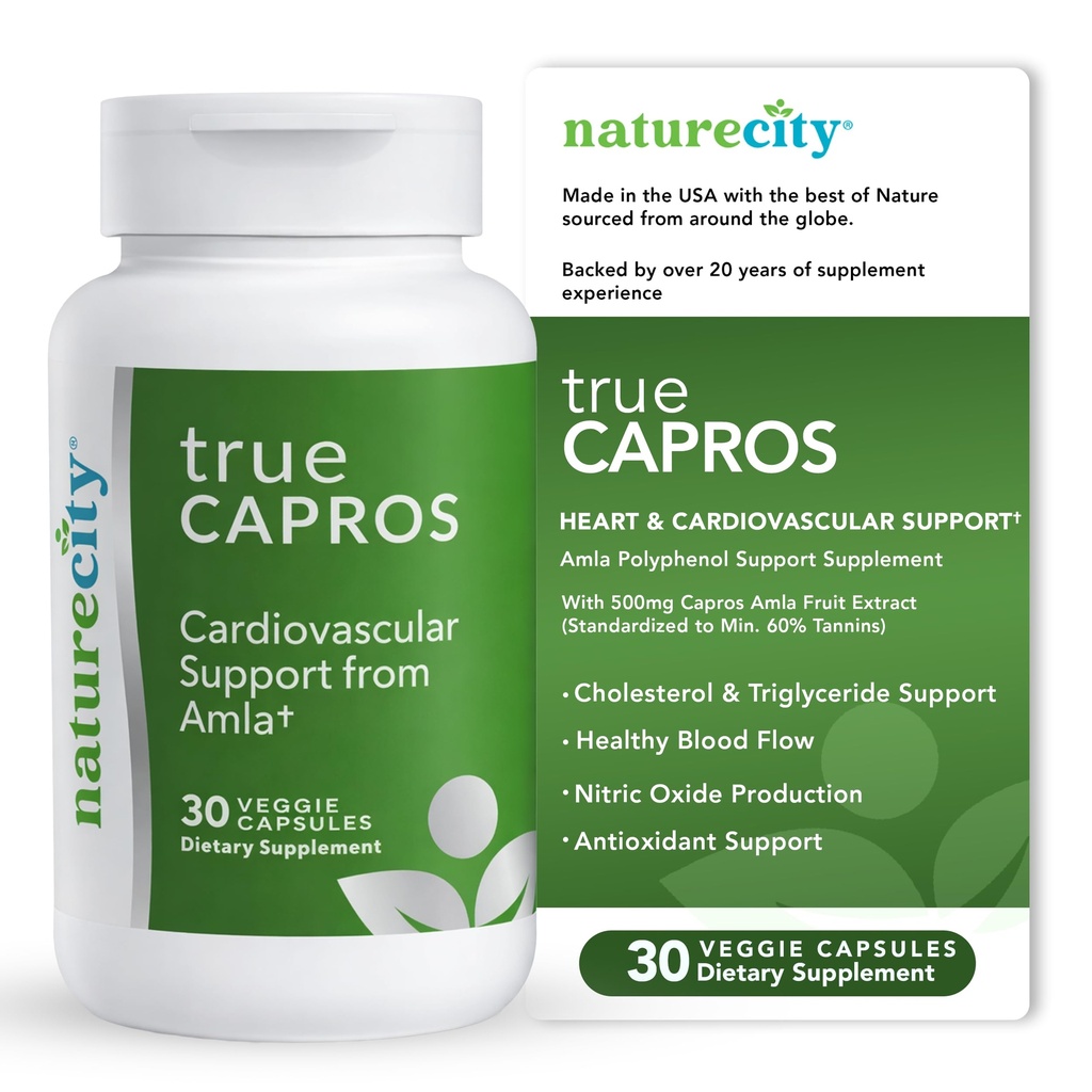 NatureCity True- Capros Amla Fruit Extract Supplement Polyphenol Antioxidant Power Understøtter hjerte hjerte sundhed (30 Veggie Capsules) Non-GMO Vegan Friendly and Soy Free