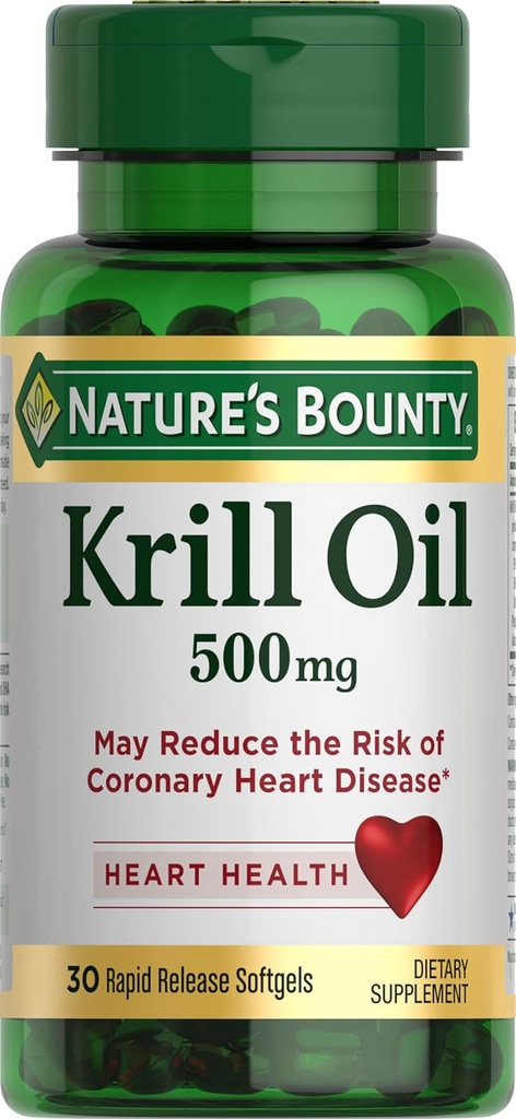 Nature's Bounty Krill Oil, Heart Health, Dietary Supplement, 500mg, Rapid Release Softgels, 30 count