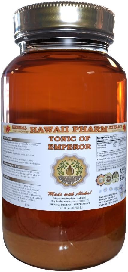 Hawaii iPharm Shiitake, Maitake, Cordiceps, Reishi Liquid Extract, Organic Tørret Shiitake, Maitake, Cordiceps, Reishi Tincture, Herbal Supplement, Lavet i USA, 32 fl.oz