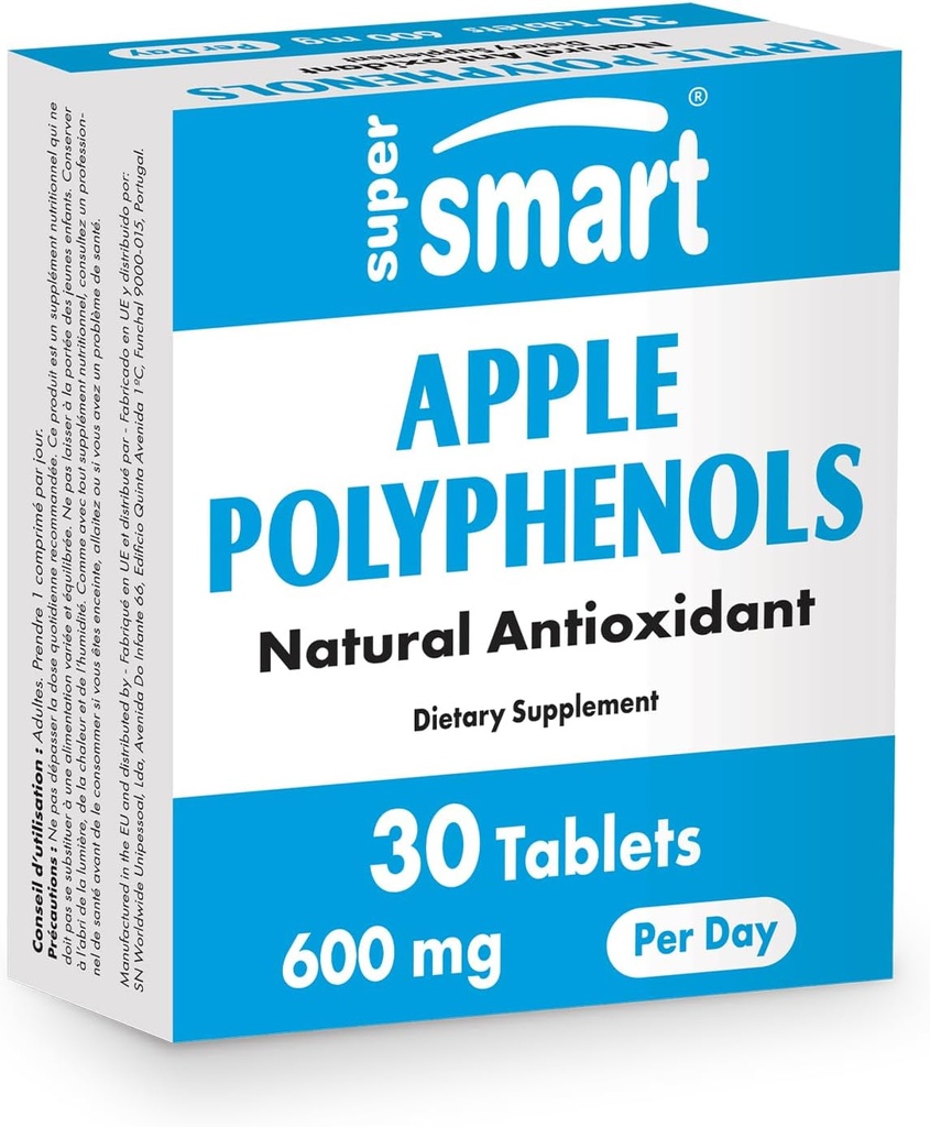 Supersmart - Apple Polyphenoler Supplement 600mg per dag (høj styrke 80% polyphenoler) - Apple Extract Б124; Non- GMO & Gluten Free - 30 tabletter