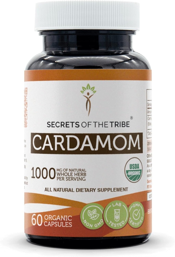 Hemmeligheder af Tribe Cardamom 60 Kapsler, Lavet med Vegetabilske Kapsler og USDA Organic Cardamom (Elettaria Cardamomum) Tørret Pod (60 Kapsler)