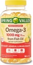 Spring Valley Omega-3 1000 mg fra Fish Oil, Heart, Brain Health, Lemon, 180 Softgels