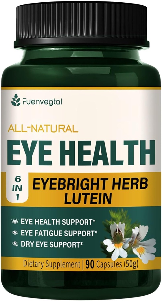 Eye Health Capsules with Eyebright Herb (Euphrasia officinalis), Eye Træthed & Dry Eye Support Herbal Supplement w / Lutein Blueberry Extract. 90 Greve