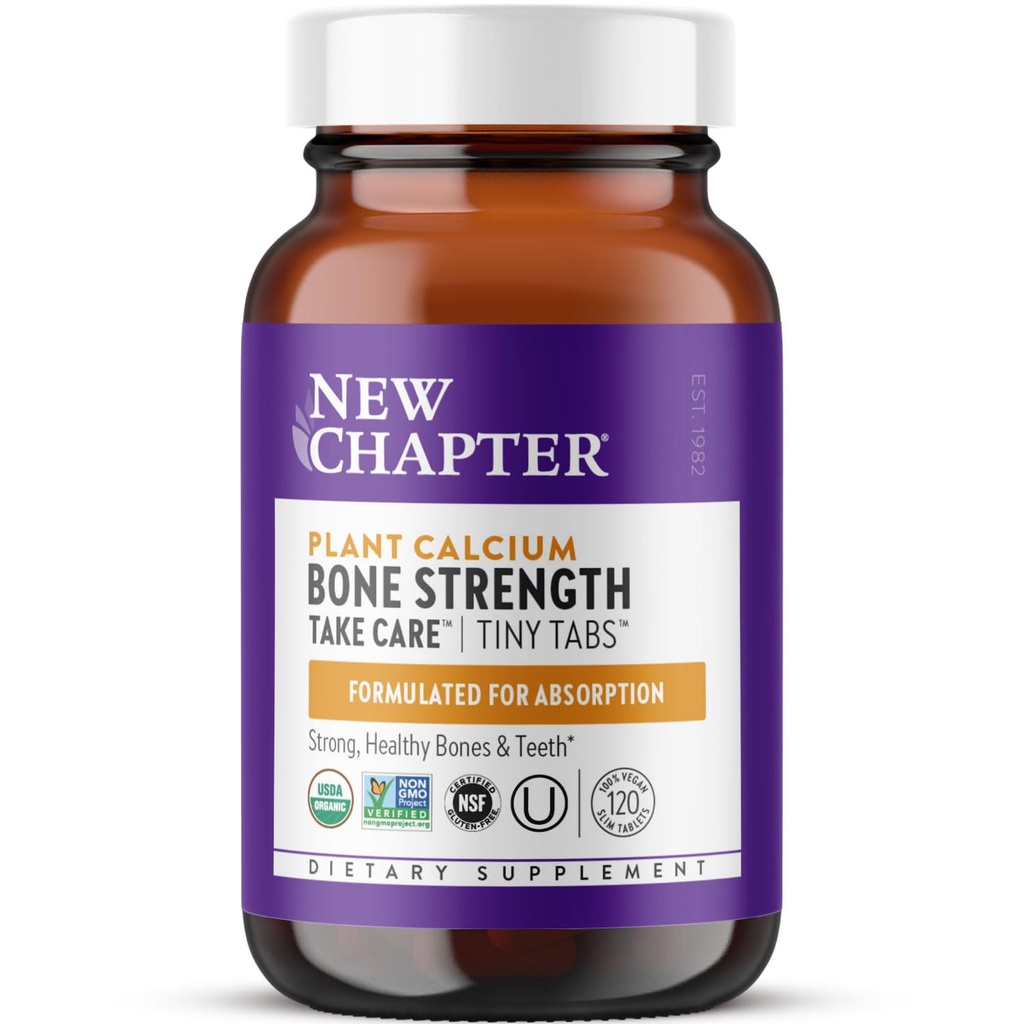 Nyt kapitel Calcium supplement - Knoglestyrke Tiny Tabs Organisk Calcium med Magnesium, Vitamin D3 + K2, 70 + Trace mineraler for ben sundhed, Gluten Free, Let at synke - 120 ct