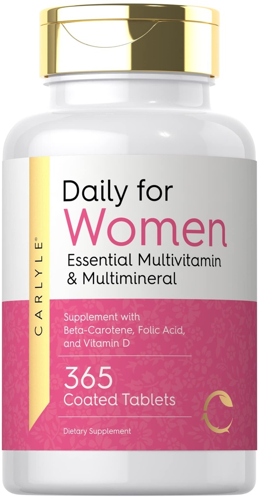 Carlyle Women 's Daily Multivitamin og Multimineral Supplement: 124; 365 tabletter: 124; Beta- Caroten, folinsyre og D-vitamin: 124; Non- GMO, Gluten Free Pills